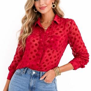 JOE FRESH Velvet Polka Dot Button Down size M